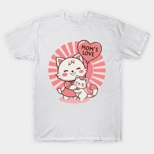 Mom’s Love Cat Mom And Daughter Vintage Sun Pink Cats Lover T-Shirt